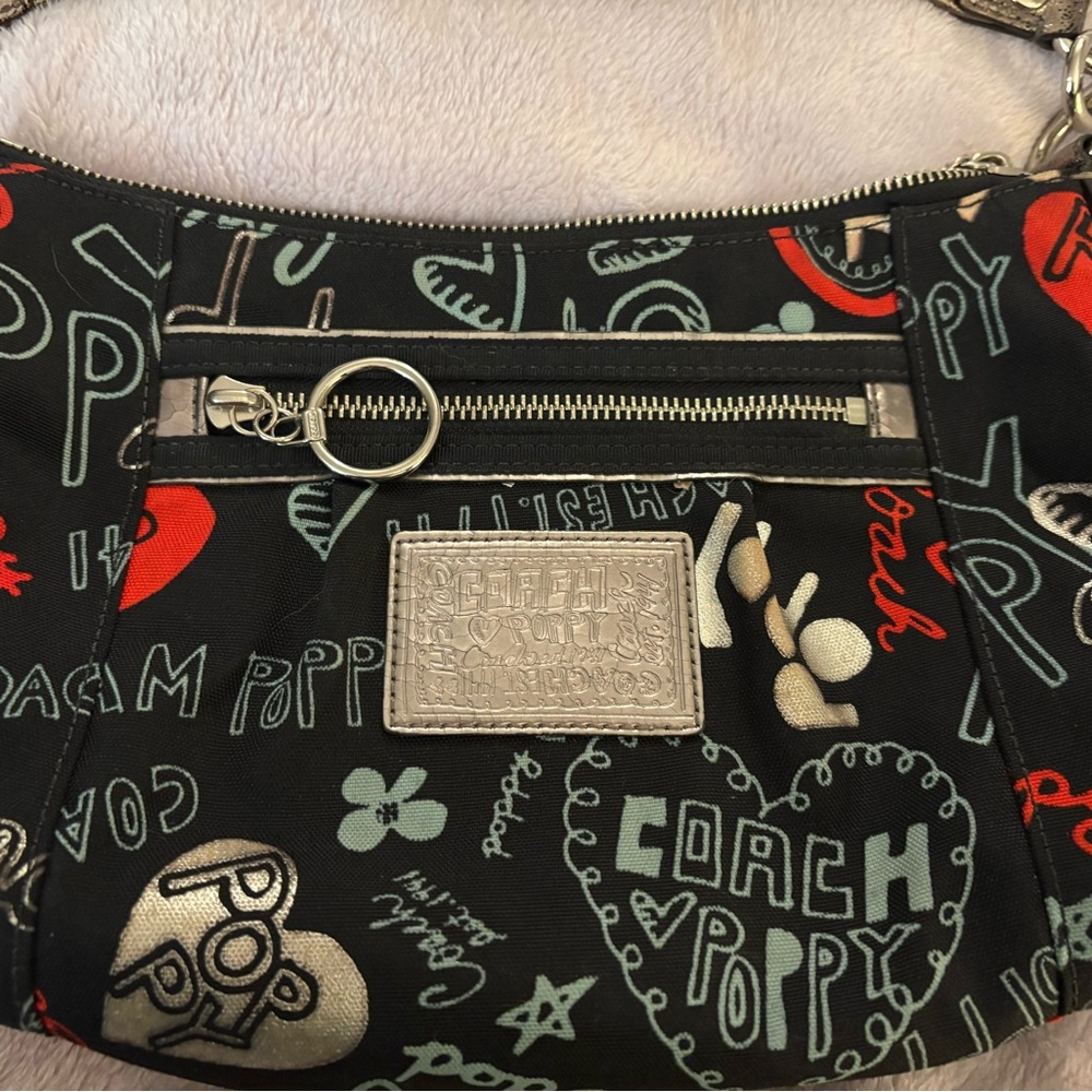 Coach Poppy Black and Red Shoulder Bag